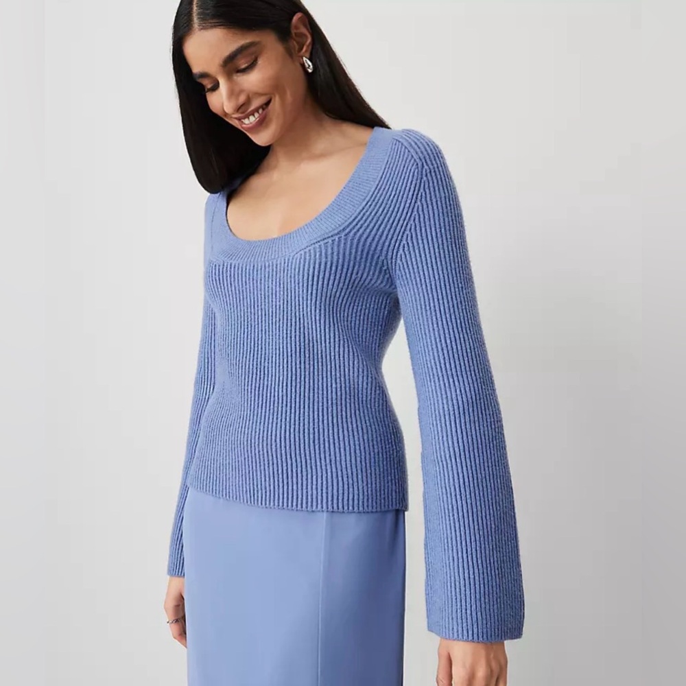 Ann Taylor Light Blue Ribbed Scoop Neck Sweater